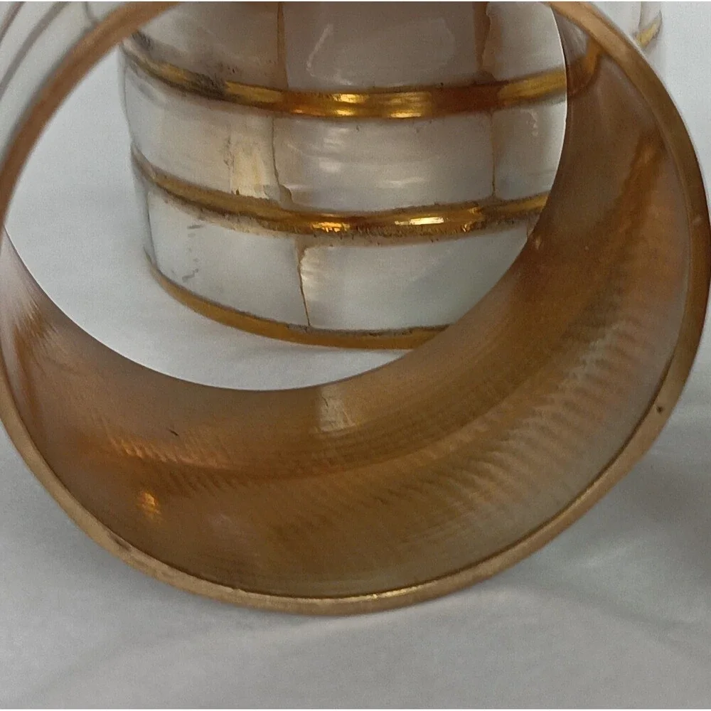 4 Mother of Pearl Napkin Ring Holders Brass Boho Seaside Table Setting